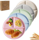 9" Unbreakable Divided Plates Set of 5, Wheat Straw Plate Reusable Dinnerware Portion Control Plates, Round Bariatric Plastic Plate for Kids Adults, BPA-free, Dishwasher Safe by CozyNest Decor