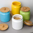 Sweejar Ceramic Kitchen Canisters, 28 FLOZ Porcelain Food Storage Jar with Airtight Seal Wooden Lid, Home Container Serving for Coffee Beans, Tea-leave, Sugar, Salt, Tool Bucket (Turquoise) by CozyNest Decor