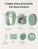 Momcozy Glow Baby Kit, Baby Shower & Registry Essential Kit for Grooming & Cleansing Care, Includes Electric Nail File, Teether, Bath Brush, Cradle Cap Brush,Comb, Finger Toothbrush,Newborn Must-Have by TinyTreasures Baby Boutique