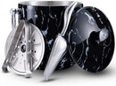 Ice Bucket with Lid, Scoop, Tongs and Strainer - Well Made Insulated Stainless Steel Keep Ice Frozen Longer - Ideal for Cocktail Bar, Parties, Chilling Wine, Champagne - 3 Liter (Black Marble) by CozyNest Decor