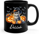Customized Halloween British Longhair Mug with Name, Personalized British Longhair with Pumpkins Coffee Cup, Witch Cat Ceramic Mug, Pet Halloween Black Cup 11oz 15oz, Gift for Cat Dad Mom by TinyTreasures Baby Boutique