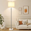 【Upgraded】 Dimmable Floor Lamp for Living Room, 11W LED Bulb Included, Modern Standing Lamp with Marble Base, Tall Pole Light with Linen Shade for Bedroom Reading Office Corner Nursery-Brushed Nickel by CozyNest Decor