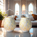 TRIROCKS Set of 2 Moroccan Decorative Lamps 8'' High Battery Powered Cordless Lamp Metal Table Lamps with Fairy Lights Bulb for Home Living Room Garden Yard Party Events Tabletop Indoor Outdoor(White) by GreenHaven Gardens