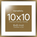 Homeforia 10x10 Picture Frame Bronze, High End Metal 10 by 10 Square Brass Frames with Mat 8 x 8 Photo, 10x10 Poster Frame Matted to 8x8 Art, Wall or Tabletop Frame, Tempered Glass, Wall Kit, Set of 1 by CozyNest Decor