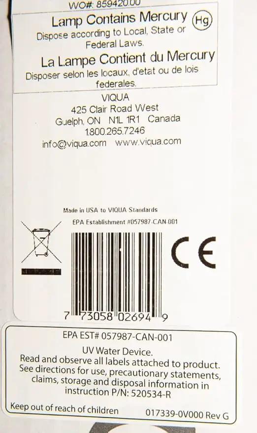 Viqua S810RL Replacement Water System UV Lamp for S8Q-PA, photo 4 of 9