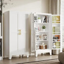 51" Kitchen Pantry Cabinet, Metal Storage Cabinet with 3 Adjustable Layer Shelves, 8 Door Shelves, Buffet Sideboard for Living Room, Kitchen, White by CozyNest Decor