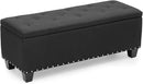 MoNiBloom 42 Inch Long Ottoman with Storage, Black Linen Foot Stool Upholstered Foam Padded Rectangular Fabric Tufted Bench Footrest for Living Room Bedroom Entry with 300 Lbs Capacity by CozyNest Decor