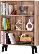 LEYAOYAO 7 Cube Bookshelf 3 Tier Modern Bookcase with Legs,Wood Book Shelves Storage Organizer Shelf,Free Standing Bookcases,Oak Display Bookshelves by CozyNest Decor