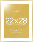 Homeforia 22x28 Picture Frame Gold, High End Metal 22 x 28 Large Poster Frames with Mat 18 by 24 for Photo, 22x28 Gold Frame Matted to 18x24 inch Print, 28x22 Frame, Tempered Glass, Wall Kit, Set of 1 by CozyNest Decor