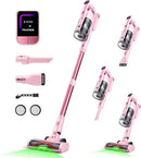 Cordless Vacuum Cleaner for Home, Upgraded 60Kpa Powerful Suction Pet Hair Vacuum with 70min Runtime, Green LED Light for Hardwood Floors & Carpet, Self-Standing Rechargeable Stick Vacuum, Pink by CozyNest Decor