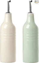 famiware Jupiter 16oz Ceramic Olive Oil Dispenser Bottle, Olive Oil and Vinegar Dispenser Bottle Set of 2 with Stainless Steel Pourers, Suitable for Storage Vinegar, Vanilla White & Light Green by CozyNest Decor