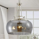 WUZUPS Nickel Chandelier Rustic Farmhouse Industrial Round Ceiling Pendant LED Light Fixture Electroplated Gray Glass Shade for Dining Room Kitchen Island Foyer Entryway, H 20.9" W 15.9", E26 Base by CozyNest Decor