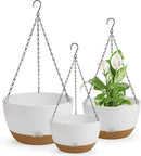 12/10/8 Inch Hanging Planter, Hanging Plastic Plant Self Watering Pot with Drainage Holes and Saucers, Hanging Baskets Flower Pots for Indoor Outdoor Garden Plants and Flowers,Set of 3-White by GreenHaven Gardens