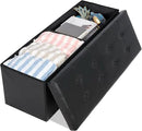 SUPER DEAL 43 Inch Folding Storage Ottoman Bench, Faux Leather Storage Chest Shoes Bench with Divider Padded Seat Couch Footrest for Bedroom Entryway, 660 lbs Capacity 43"x 15"x 15", Black by CozyNest Decor
