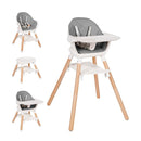 Baby High Chair, 6 in 1 Wooden Convertible High Chairs for Babies and Toddlers, Booster Seat with Double Tray & Reversible Footrest Baby Highchair, 5-Point Harness Baby Feeding Chair, Grey by TinyTreasures Baby Boutique