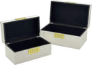 Galt International Large & Small Decorative Storage Box w/Hinged Lid - Classic Design Wood Decor Boxes with Geometric Opening Clasp - Home & Office Storage - Set of 2 (White + Gold) by CozyNest Decor