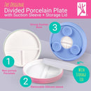 Elk and Friends Kids 6.7” Porcelain Divided Plates with Silicone Suction Sleeves + Silicone Lids | Suitable for Babies/Kids/Toddlers | Microwave & Dishwasher Safe | Non Slip | Snack Dishes | 4 Pack by TinyTreasures Baby Boutique