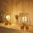 TRIROCKS Set of 2 Metal Battery Operated Lamp 7'' Tall Cage Shape Cordless Table Lamp Battery Lanterns with Warm Fairy Lights Bulb for Patio Garden Wedding Parties Indoor Outdoor(Gold) by GreenHaven Gardens