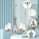 BONLICHT 5 Light Modern Chandeliers Brushed Nickel Kitchen Island Dining Room Lighting Fixtures Ceiling Hanging Clear Hammered Glass Pendant Lamp Transitional Pendant Lights for Living Room Foyer by CozyNest Decor