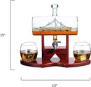Whiskey Decanter Set - 1250ml Ship & 2 Whiskey Glasses by The Wine Savant