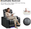 ANJ Power Recliner Chair with USB Port, Electric PU Leather Home Theater Seating for Living Room, Movie Reclining Chairs with Blue Ambient Lighting, Hidden Arm Storage, Cup Holders (Black) by CozyNest Decor