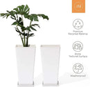 LA JOLIE MUSE 26 inch White Tall Planters for Outdoor Plants,Set of 2 Large Planters for Indoor Plants,V Shaped Tree Planters for Front Door, 26'' White With Tray by GreenHaven Gardens