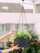 2 Pack Hanging Planters for Indoor Outdoor Plants, 12 Inch Self Watering Hanging Pot with Drainage Holes and Saucer, Plastic Plant Pots, Black Flower Pots for Kitchen, Balcony, Garden by CozyNest Decor
