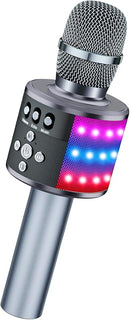 BONAOK Karaoke Microphone for Kids & Adults - Bluetooth Microphones Singing Mic with Disco Lights, Echo Effect, Built-in Speaker Portable Karaoke Player for Party Travel Gifts Q78(Space Gary) by TinyTreasures Baby Boutique