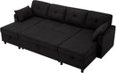 110 Inches Chenille Sectional Sofa w/Pull Out Sofa Bed & Adjustable Back, Tufted U Shaped Couch w/Two Storage Chaises, Sleeper Sectional Sofa w/USB Port & Cup Holders for Living Room, Black by CozyNest Decor