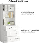 TUSY 71" Bookshelf Bookcase, 3-Tier Modern Bookshelves 3 Large Drawer, Wood Filing Cabinet with Open Storage Shelf, Glass Doors 5-Tier Fixed Storage Shelves for Home Office by CozyNest Decor