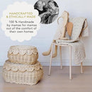 BEBE BASK The Original Scalloped Basket Set Of 2 – Small Scallop Basket - 15 x 10 x 6 In - Hand-Woven & Award-Winning - Elegant Wicker With Scalloped Edge Lid - Nursery Storage - (Natural) by GreenHaven Gardens