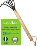 Garden Guru Hand Rake Cultivator Claw Soil Tiller - Military Grade Steel - Rust Resistant - 5 Tine Japanese Ninja Claw - Comfortable Wood Handle - Perfect Pulverized and Aerated Soil by GreenHaven Gardens