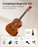 Moukey 36" Acoustic Guitar for Beginners Kids Youth 3/4 Size Dreadnought Travel Guitarra Acustica Kit with Chord Poster, Gig Bag, Tuner, Picks, Nylon Strings, Capo, Strap - Brown by TinyTreasures Baby Boutique