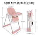 3-in-1 Foldable High Chair for Babies & Toddlers – Adjustable Height, Reclining Seat, 5-Point Safety Harness, Removable Tray, Lockable Wheels, Washable Cushion – Portable & Easy Clean, Pink by TinyTreasures Baby Boutique