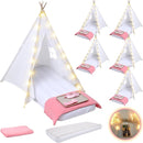 Windyun 6 Pack Kids Teepee Tent for Slumber Party Sleepover Tents for Girls Party with Air Mattress, Star Lights, Blankets Trays Sheets, Natural Cotton Toddler Play Teepee for Indoor Outdoor(White) by TinyTreasures Baby Boutique