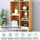 IOTXY Wooden Open Shelf Bookcase - 3-Tier Floor Standing Display Cabinet Rack with Legs, 5 Cubes Bookshelf, Pear Yellow by CozyNest Decor