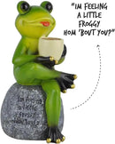 Spring & Summer-Themed Garden Statues – Adorable Outdoor Decor for Lawn, Patio & Porch (Coffee Drinking Frog Garden Statue with Funny Quote) by GreenHaven Gardens