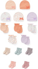 15 Pack Unisex New Born Boy Girls No Scratch Mittens Sets Cotton Soft Baby Gloves Hats socks Accessory 0-6 Months by TinyTreasures Baby Boutique
