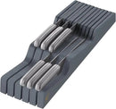 In-Drawer Knife Block - Bamboo Knife Drawer Organizer for Kitchen - Fits 5 Long + 6 Short Knives, Store Knives with Blades Pointing Down - Wooden Steak knife Holder without Knives (Grey) by CozyNest Decor