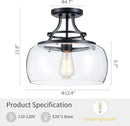 WUZUPS Chandelier Rustic Farmhouse Industrial Round Semi-flushmount Ceiling LED Light Fixture with Clear Glass Shades for Bathroom Kitchen Foyer Entryway, H 11.8" x W 13.4", E26 Base, Black by CozyNest Decor