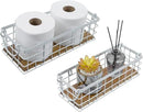 MyGift 13 and 12 Inch Nesting Storage Baskets with Handles, Wall Mounted or Tabletop White Metal Wire and Premium Acacia Wood Decorative Shelf Organizer Bins, 2 Piece Set by CozyNest Decor