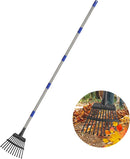 Leaf Rake for Leaves, 8" Wide Heavy Duty Metal Garden Rake 11 Tines, Adjustable Lawn Yard Shrub Kids Rake, 5.2ft by GreenHaven Gardens