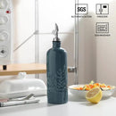 Sweejar 18 Oz Oil Dispenser for Kitchen with Gravity Spout, Ceramic Olive Oil Dispenser Bottle, Relief Opaque Vinegar Container for Evoo, Vinegar, Soy Sauce, Pack of 1(Fogblue, Silver Spout) by CozyNest Decor