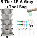 Vertical Planter, 5 Tier Stackable Strawberry Planter with Garden Tool Set, Movable Indoor/Outdoor Garden Herb Pot for Growing Vegetables and Succulents, Gray by GreenHaven Gardens