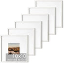 HAUS AND HUES Solid Oak Wood 10”x10” Picture Frames Matted to 5”x5” Set of 6 - Square White Picture Frames 10x10, White Frames 10 x 10, Gallery Wall Frame Set, 10 x 10 White Poster Frames by CozyNest Decor