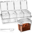 4-Cell Clear Seasoning Rack Spice Box, Storage Container Condiment Jars Acrylic Seasoning Box with Cover and Spoon (Basic Clear) by CozyNest Decor