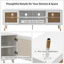 JYED Mid Century Modern TV Stand and Console for TVs Up to 75" - White Entertainment Center, 2 Gold Metal Mesh Doors & MDF Wood Grain, 15.8" D x 66" W x 23.5" H