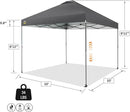 CROWN SHADES Adjustable Height on The Fly, 10x10 Pop Up Canopy - Beach Tent with One Push Setup - Easy Outdoor Sun Shade for Events, Parties, Camping - Outside Shade with STO-N-Go Bag, Grey by GreenHaven Gardens