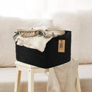 COMFY-HOMI 3PACK Cotton Rope Woven Basket With Handles for Shelves, Toy, Book, Cloth Storage Basket for Organizing|13.5" x 11" x 9.5" Decorative Nursery Cube Bin for Living Room（all Black） by TinyTreasures Baby Boutique