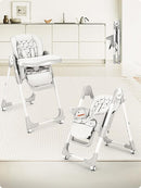 Foldable High Chair with Soft Cushion, High Chairs for Babies and Toddlers, Height Adjustable Feeding Chair, Adjustable Backrest and Footrest, Lockable Wheels, Star Gray by TinyTreasures Baby Boutique